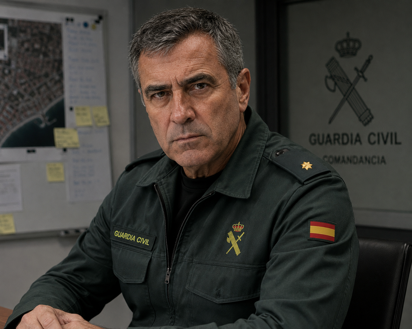Retrato del comandante Javier Rivas en una oficina de la Guardia Civil