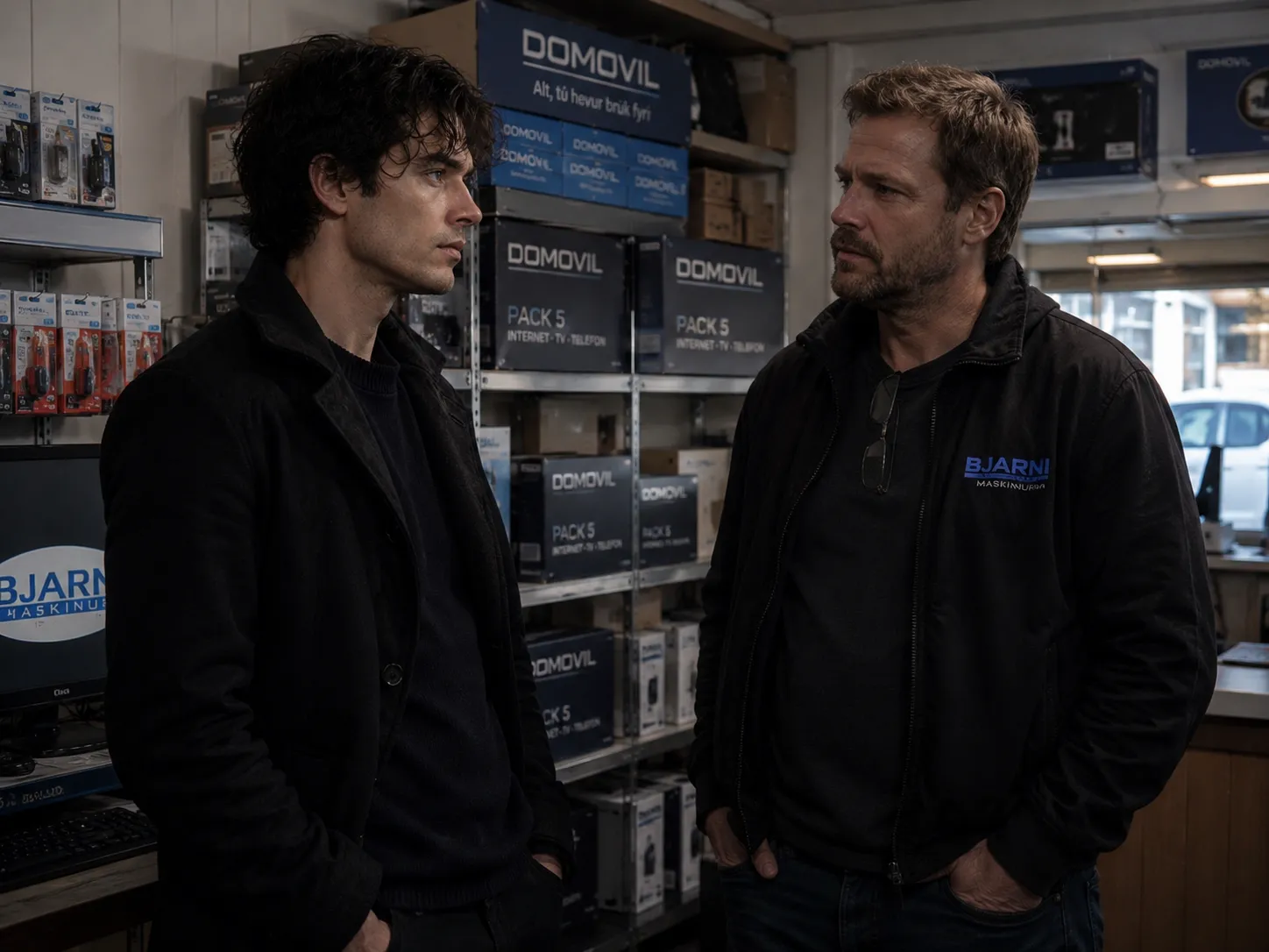 Arcel Hansen y Bjarni Rasmussen en la tienda de Bjarni