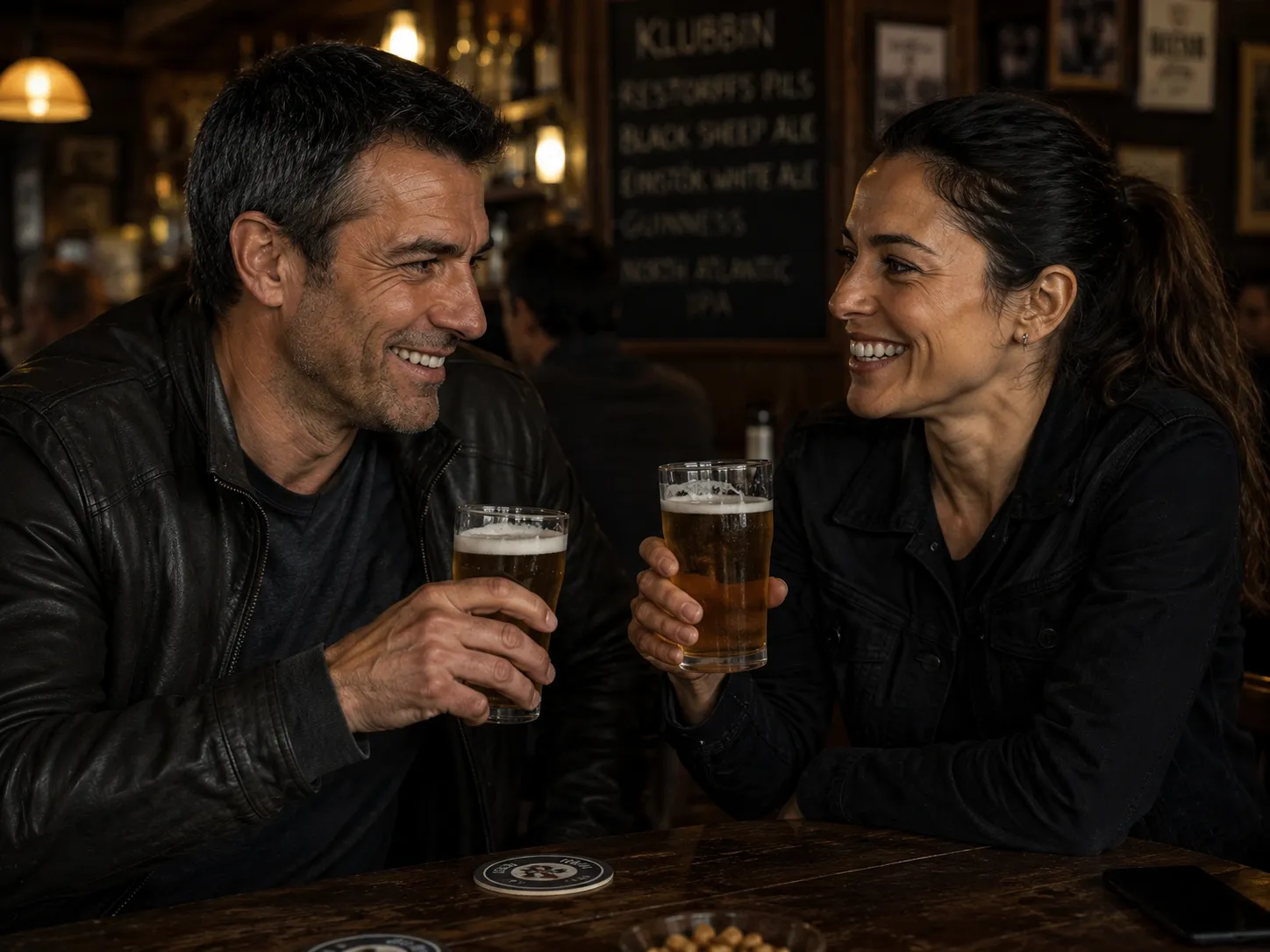 Rub&eacute;n Valc&aacute;rcel y Virginia Salcedo en un bar