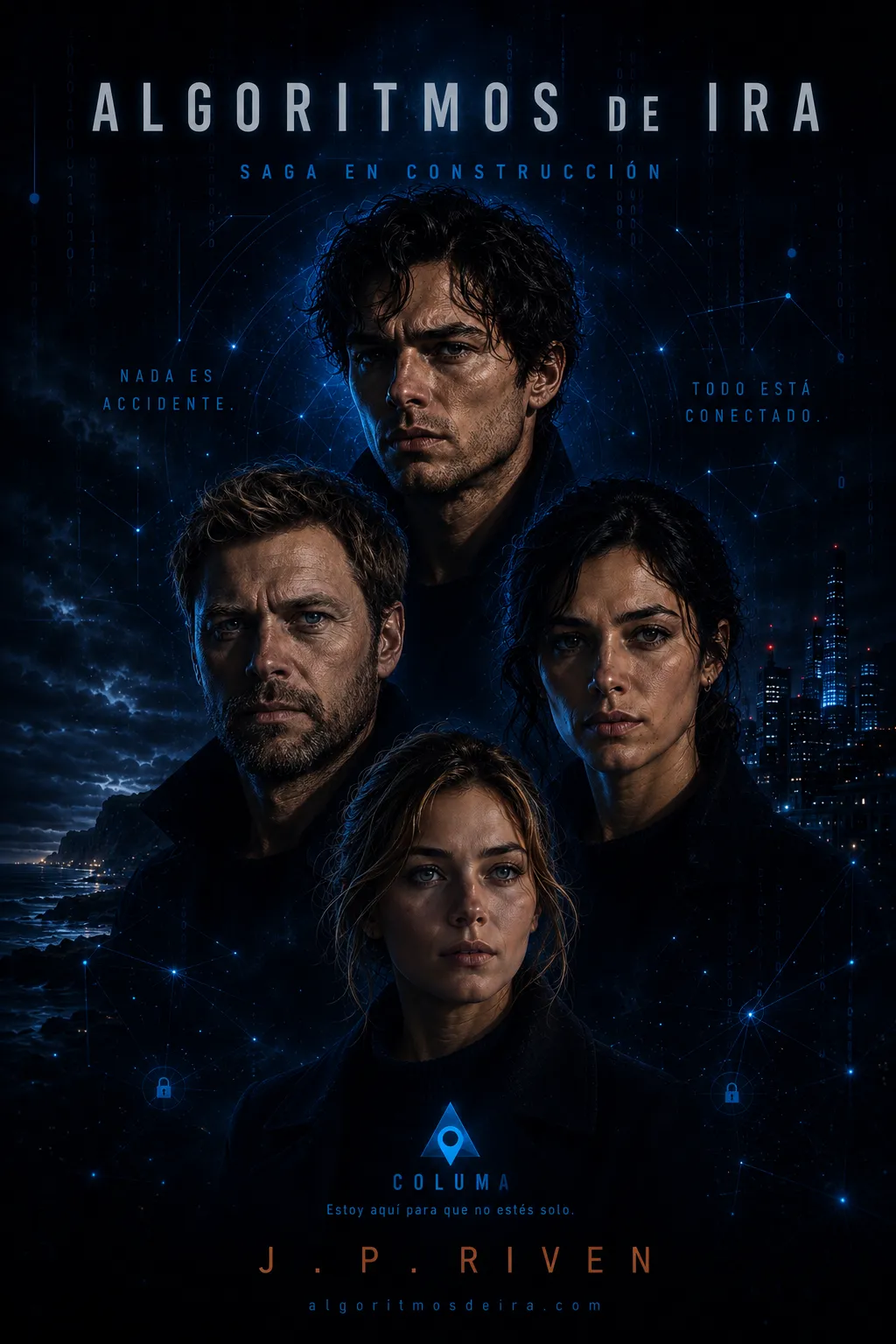 Cartel de los cuatro protagonistas de Algoritmos de Ira